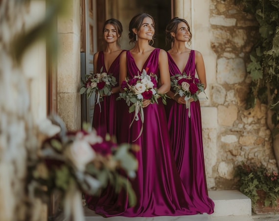 dark pink bridesmaid dresses Chiffon A-line V-neck Long Dress MBD161 Hot pink Pink Bridesmaid Dresses | Kennedy