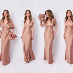 Infinity dress, rose gold silk dress, bridesmaid dress, silk dress, multi wrap dress, convertible dress, multiway dress, long dress