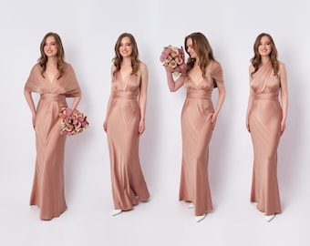 Infinity dress, rose gold silk dress, bridesmaid dress, silk dress, multi wrap dress, convertible dress, multiway dress, long dress