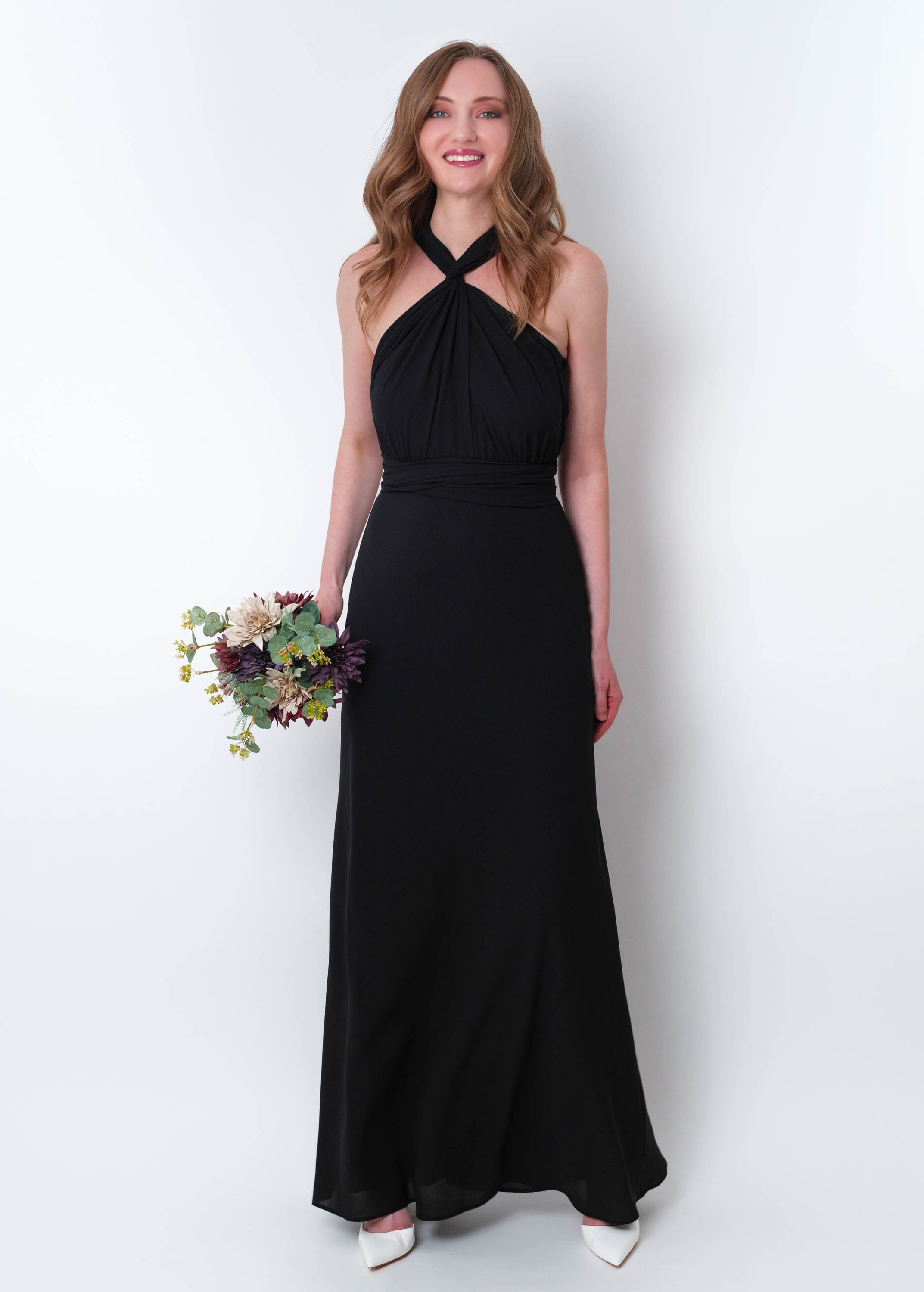 Black Chiffon Infinity Dress, Multiway Bridesmaid Gown, Wedding Guest Outfit Black Chiffon Infinity Dress, Multiway Bridesmaid Gown, Wedding Guest Outfit