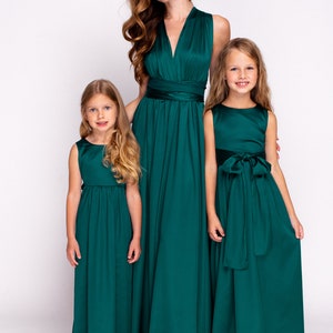 Dark green infinity dress, silk infinity dress, bridesmaid dress, flower girl dress, Mother and Daughter dresses image 7