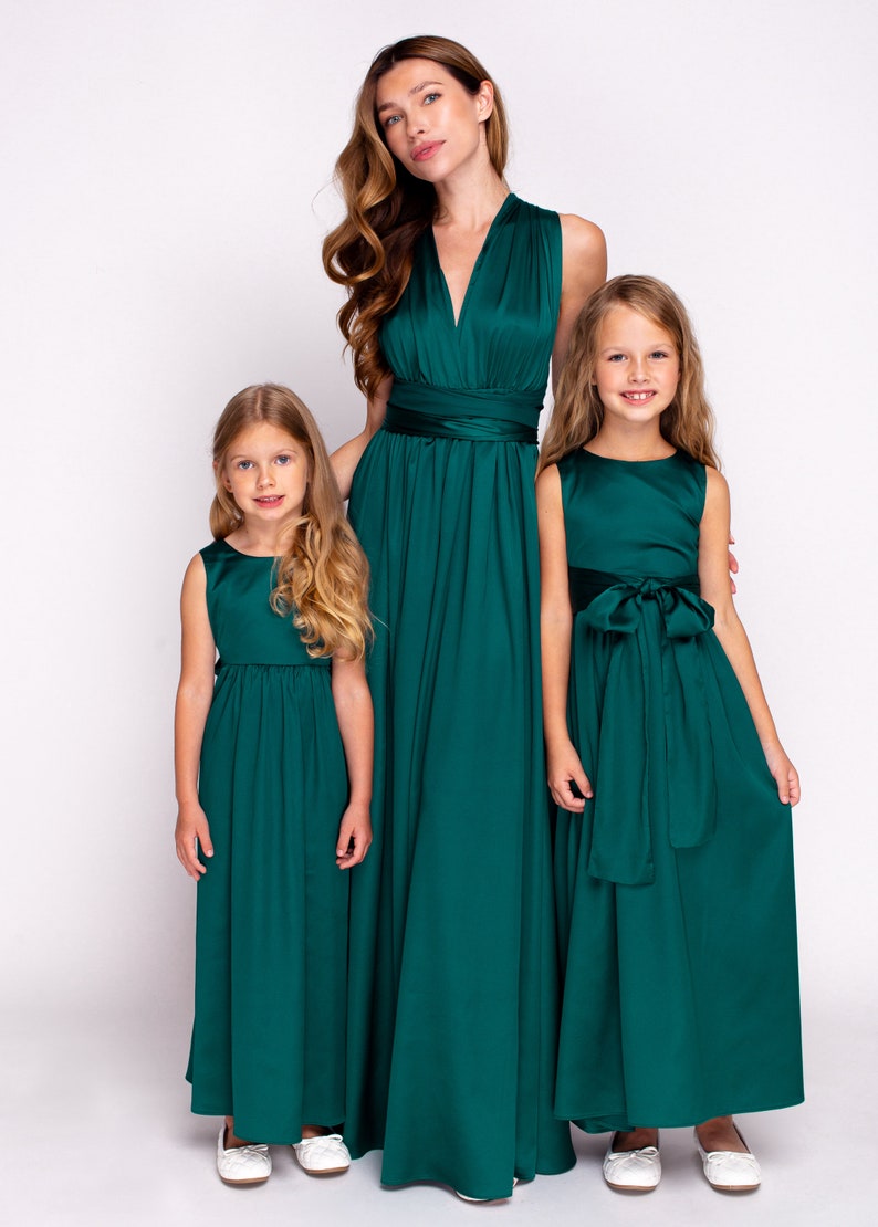 Dark green infinity dress, silk infinity dress, bridesmaid dress, flower girl dress, Mother and Daughter dresses image 7