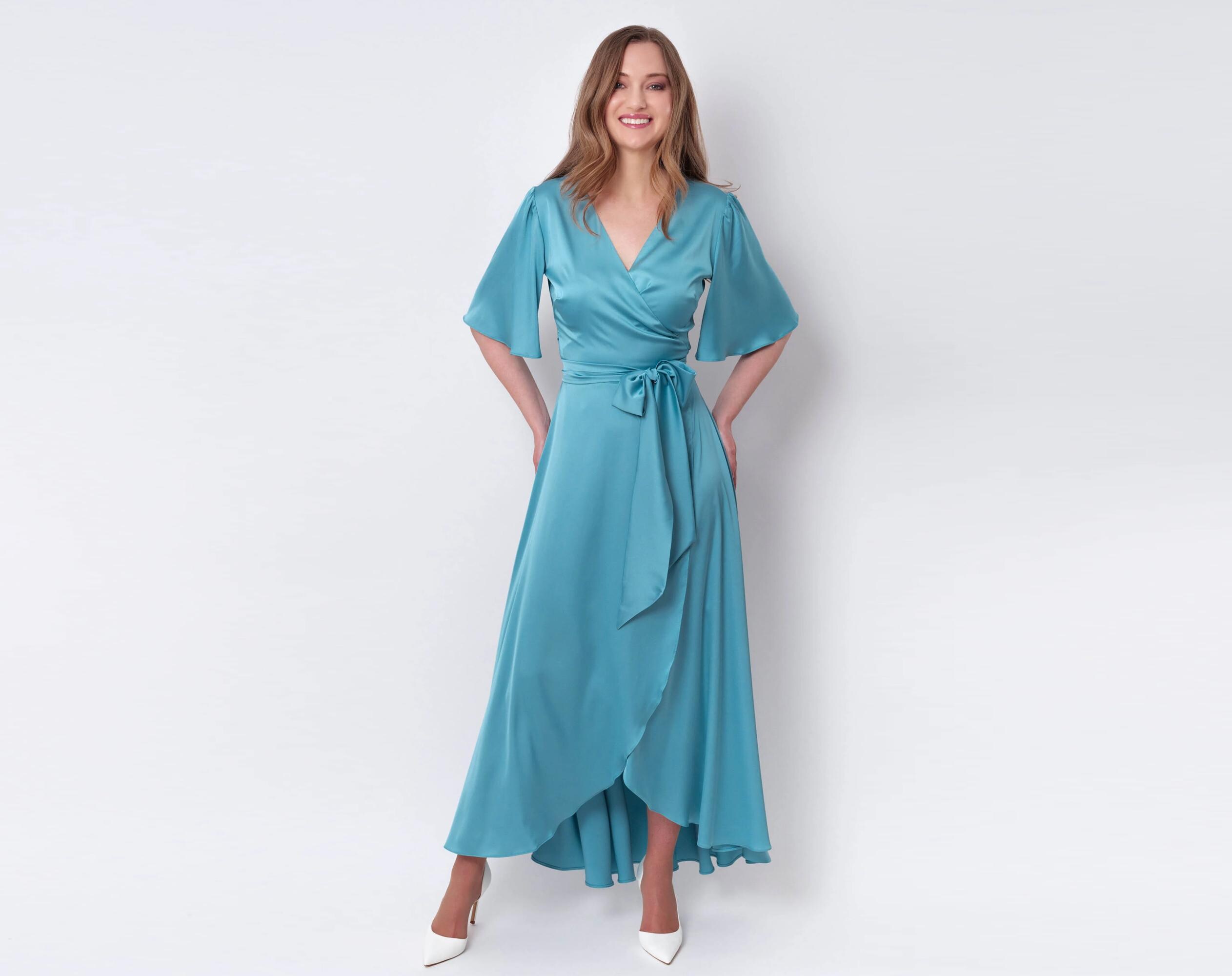 blue pinstripe dress Eve | Navy Pinstripe Plunge-Neckline Tailored Maxi Dress main image 1