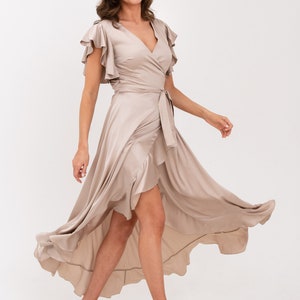 1385 Cream Beige Shimmer Wrap Dress