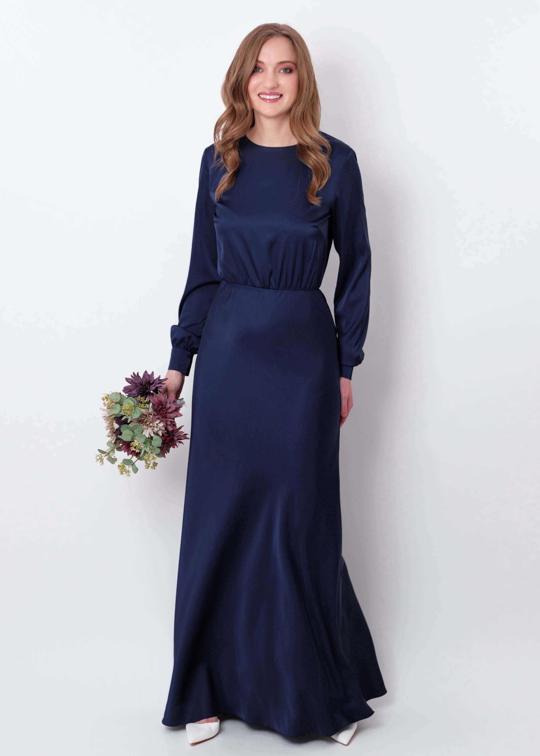 silk bridesmaid dresses with sleeves Morilee Bridesmaid 31221 Luxe Satin Long Bishop Sleeve Dress