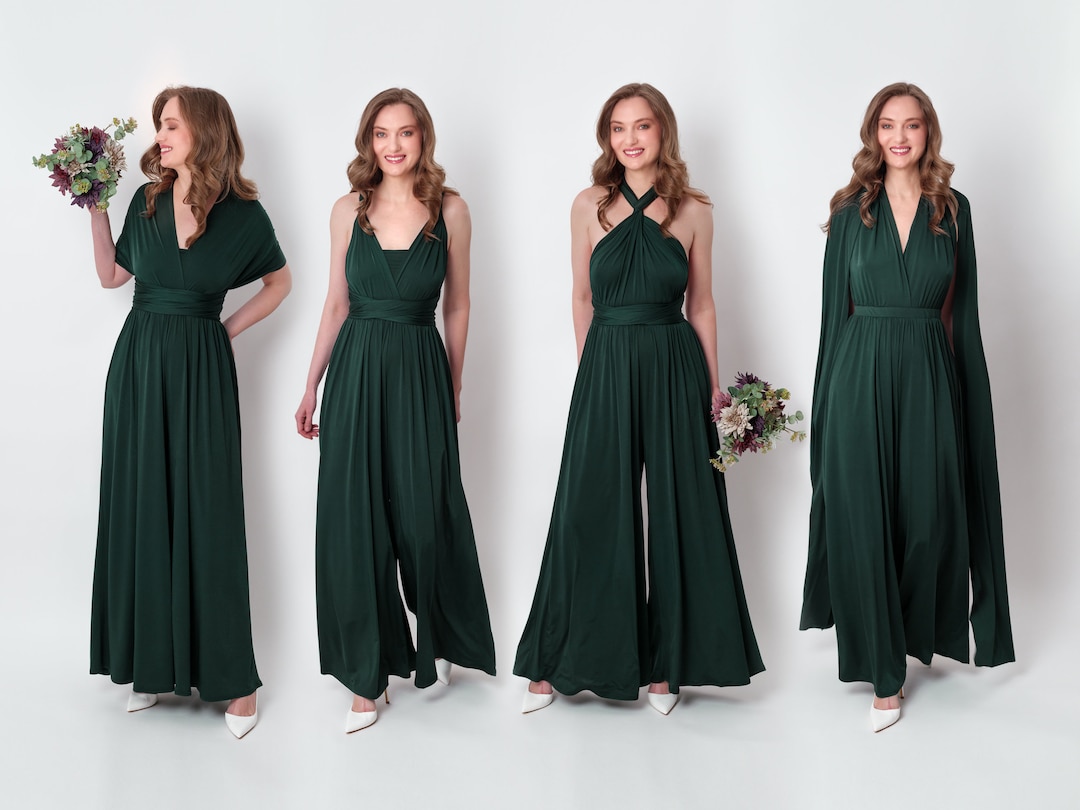 Dark green infinity jumpsuit, bridesmaid dresses, wedding guest dress, jersey dress, multi wrap dress, Convertible dress, multiway dress