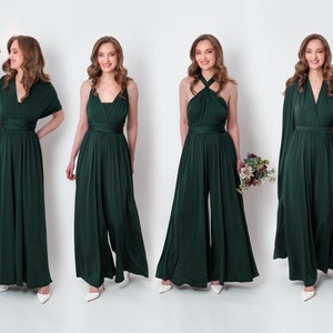 Dark green infinity jumpsuit, bridesmaid dresses, wedding guest dress, jersey dress, multi wrap dress, convertible dress, multiway dress