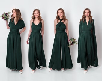 Dark green infinity jumpsuit, bridesmaid dresses, wedding guest dress, jersey dress, multi wrap dress, convertible dress, multiway dress