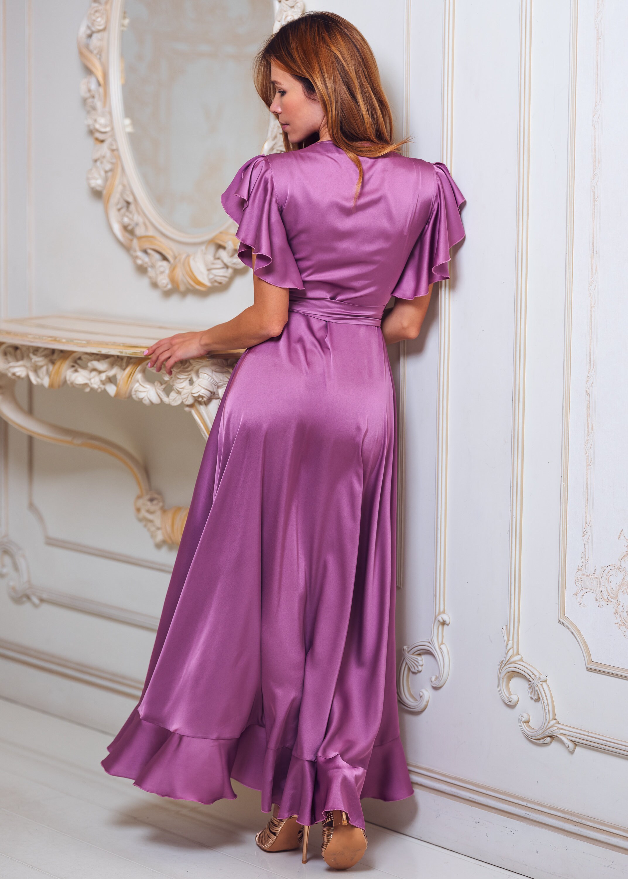 purple fuchsia dress A-Line Fuchsia One Shoulder Keyhole Pleated Metallic Prom Dress with Slit, Purple / 0