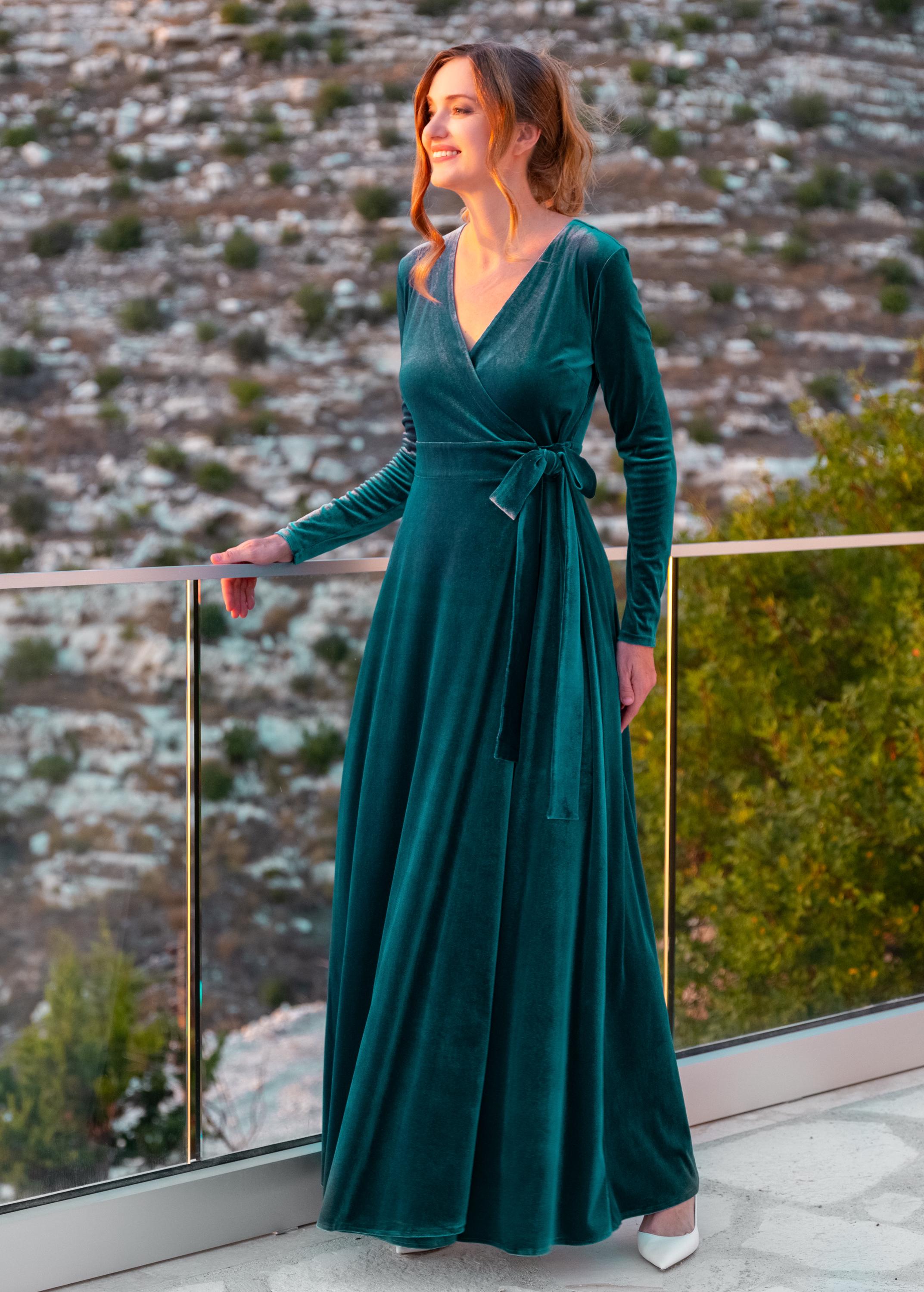 Floor Length Teal Velour Dress Velvet Wrap Dress In Teal Green: With Long Sleeves Floor Length Maxi Gown, For Holiday Parties, Fall Winter Weddings, Special Occasions Floor Length Teal Velour Dress Velvet Wrap Dress In Teal Green: With Long Sleeves Floor Length Maxi Gown, For Holiday Parties, Fall Winter Weddings, Special Occasions