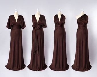 Infinity Kleid, schokoladenbraunes Seidenkleid, Brautjungfernkleid, Seidenkleid, Mehrfachwickelkleid, Wandelbares Kleid, Multiwaykleid, langes Kleid