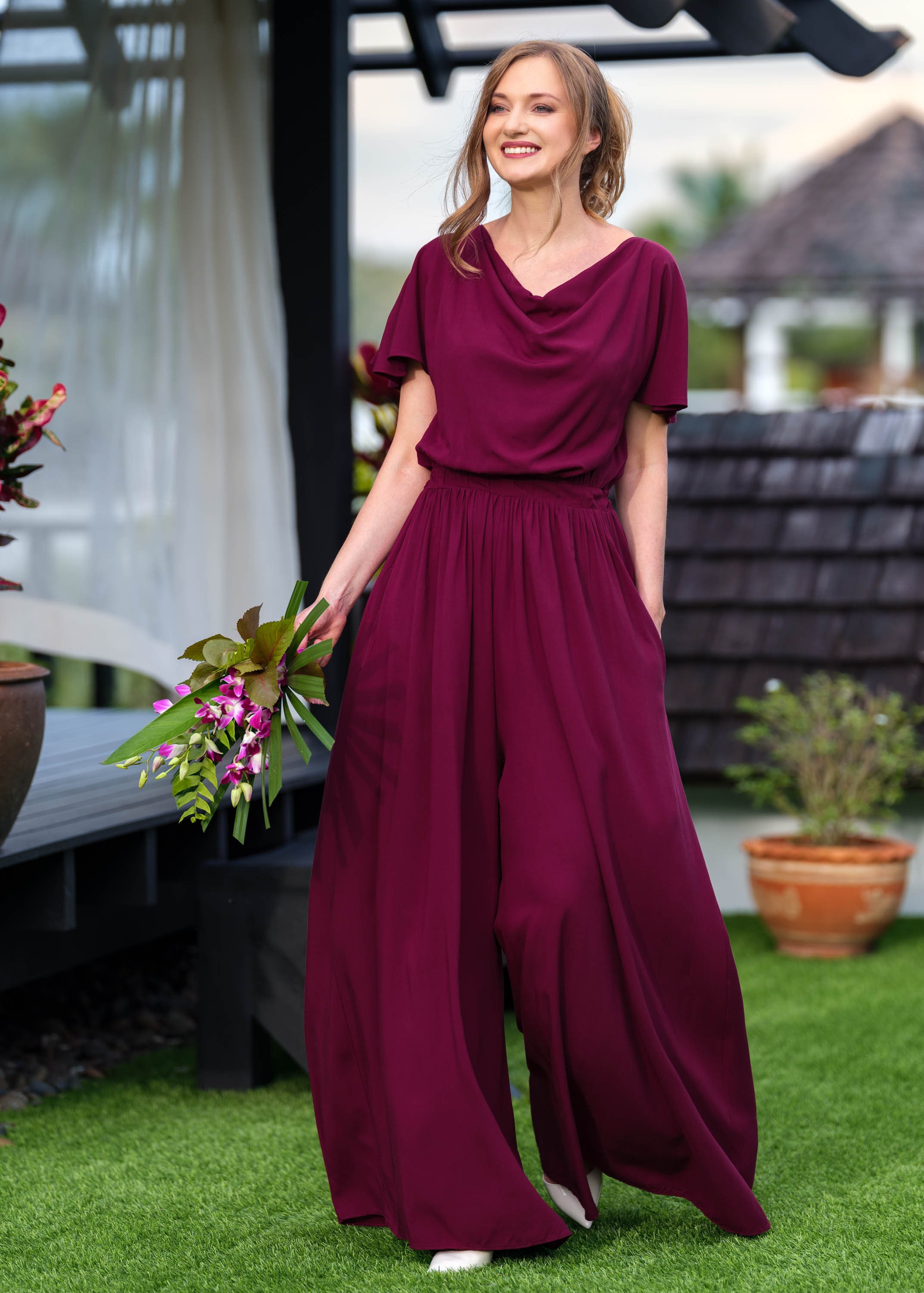 Burgundy romantic jumpsuit, bridesmaid jumpsuit, wedding guest jumpsuit, summer jumpsuit, evening jumpsuit, bridesmaid dress, cocktail dress Burgundy romantic jumpsuit, bridesmaid jumpsuit, wedding guest jumpsuit, summer jumpsuit, evening jumpsuit, bridesmaid dress, cocktail dress