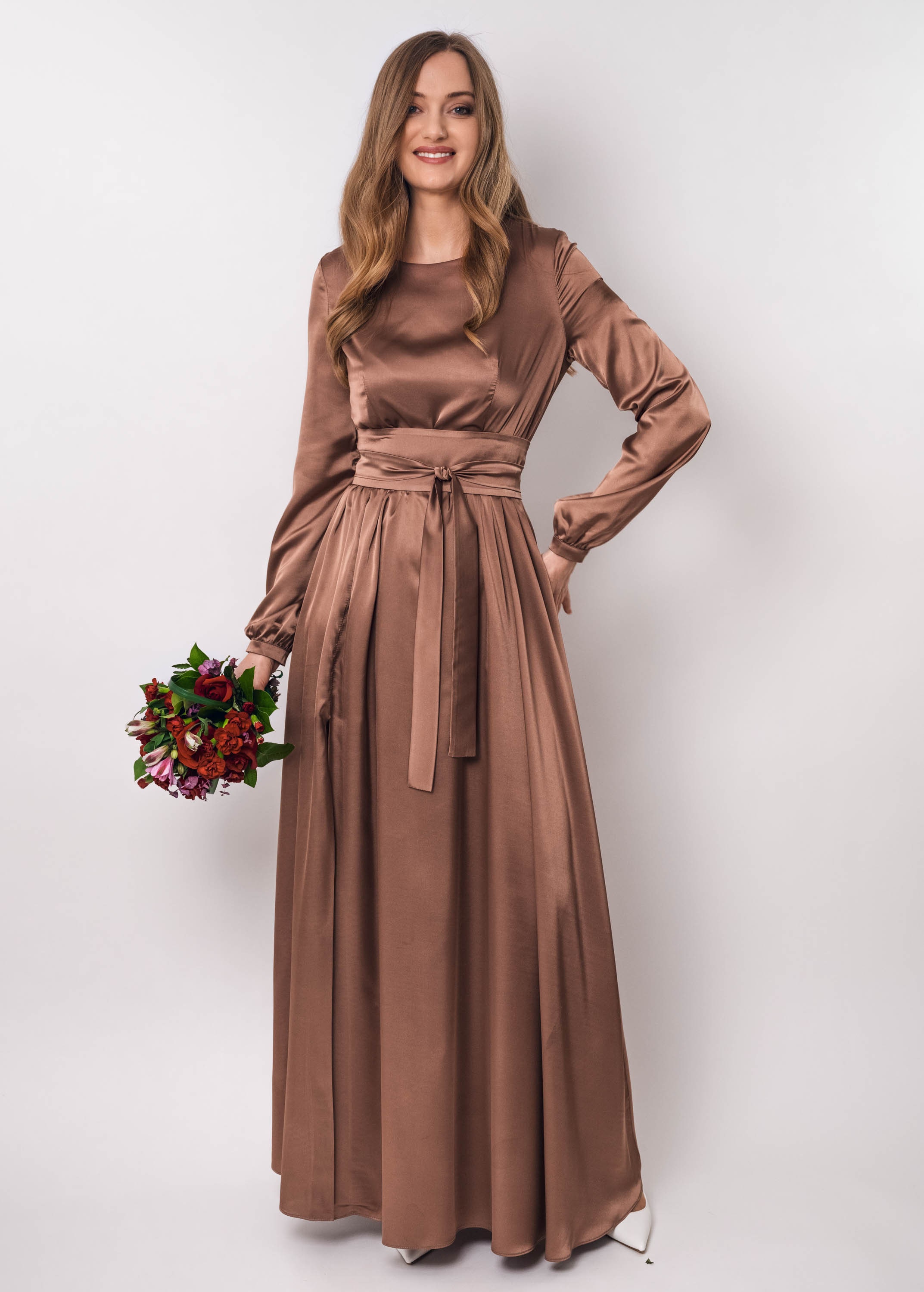 long sleeve sparkly pink dress Long Sleeve Embellished Cowl Neck Mini Dress in Blush - 4