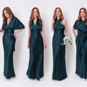 Infinity dress, dark teal green silk dress, bridesmaid dress, silk dress, multi wrap dress, convertible dress, multiway dress, long dress