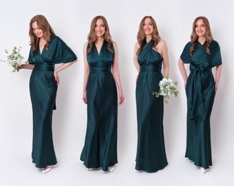 Infinity Kleid, dunkel petrol grünes Seidenkleid, Brautjungfernkleid, Seidenkleid, Mehrfachwickelkleid, Wandelbares Kleid, Multiwaykleid, langes Kleid