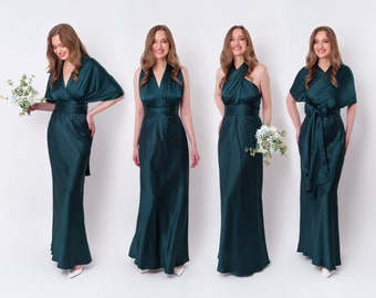 Infinity dress, dark teal green silk dress, bridesmaid dress, silk dress, multi wrap dress, convertible dress, multiway dress, long dress