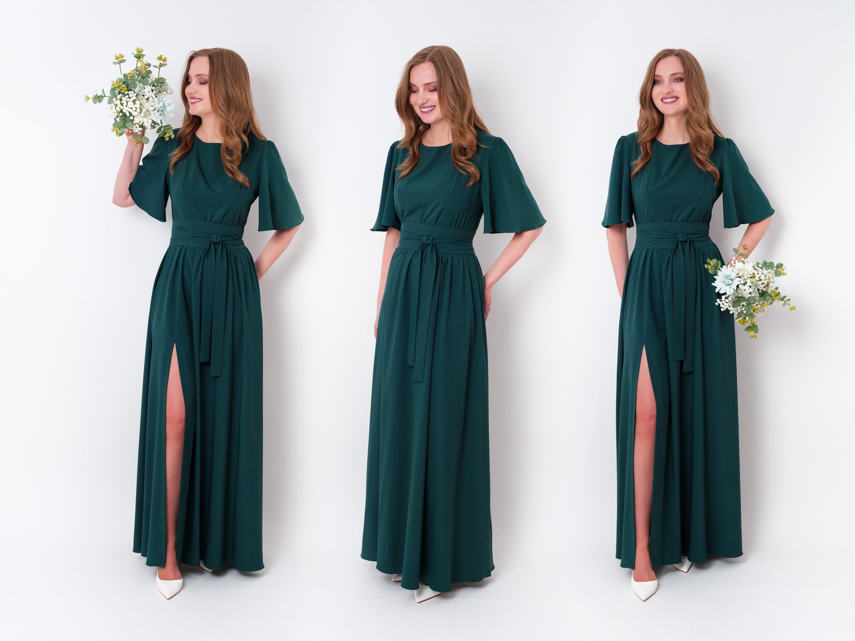 Dark green long slit dress with belt, bridesmaid dress, cocktail dress, wedding guest dress, maxi party dress, formal dress, prom dress Dark green long slit dress with belt, bridesmaid dress, cocktail dress, wedding guest dress, maxi party dress, formal dress, prom dress