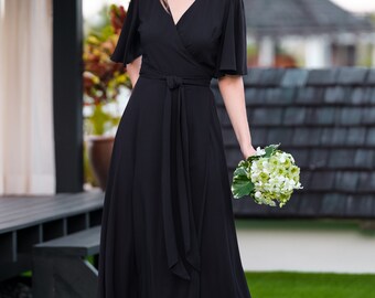 Mismatched Black Bridesmaid Dresses Tilda Long Sleeve Satin Bridesmaid Dress  Kennedy Blue
