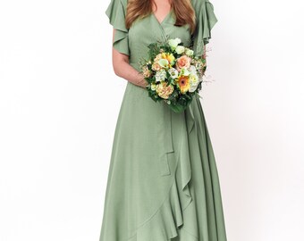 Sage Green Romantic Wrap Around Dress