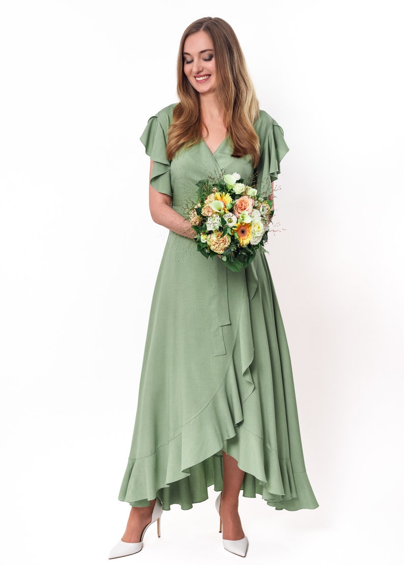 Dark Green romantic wrap dress