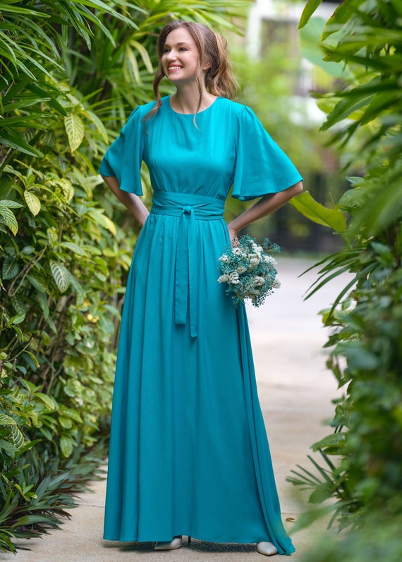 Turquoise Long Dress With Belt, Viscose Slit Dress, Bridesmaids Dress, Wedding Guest Dress, Summer Dress, Evening Dress, Formal Dress - Etsy Turquoise Long Dress With Belt, Viscose Slit Dress, Bridesmaids Dress, Wedding Guest Dress, Summer Dress, Evening Dress, Formal Dress - Etsy