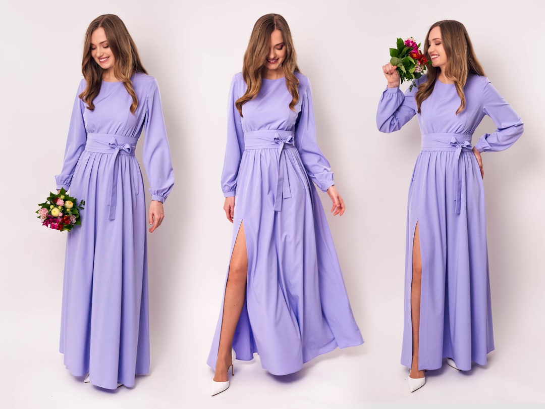 4510616 Purple Slit Detail Dress