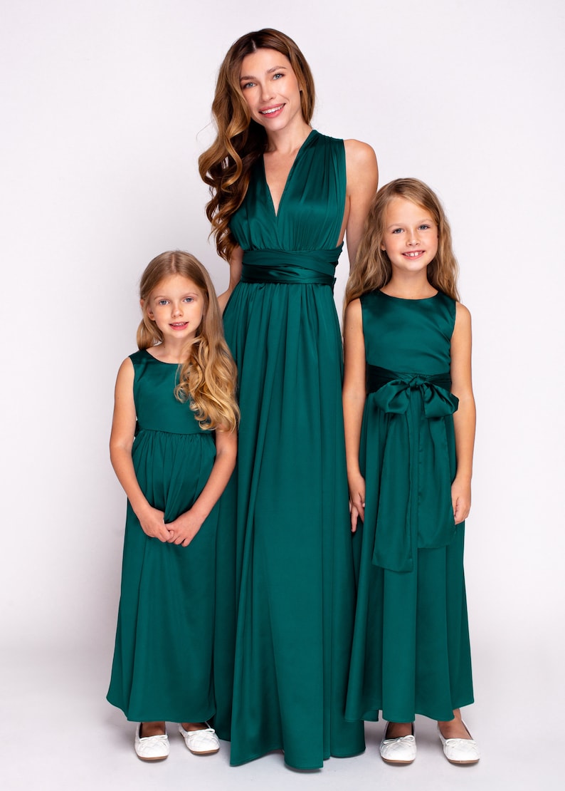 Dark green infinity dress, silk infinity dress, bridesmaid dress, flower girl dress, Mother and Daughter dresses image 2