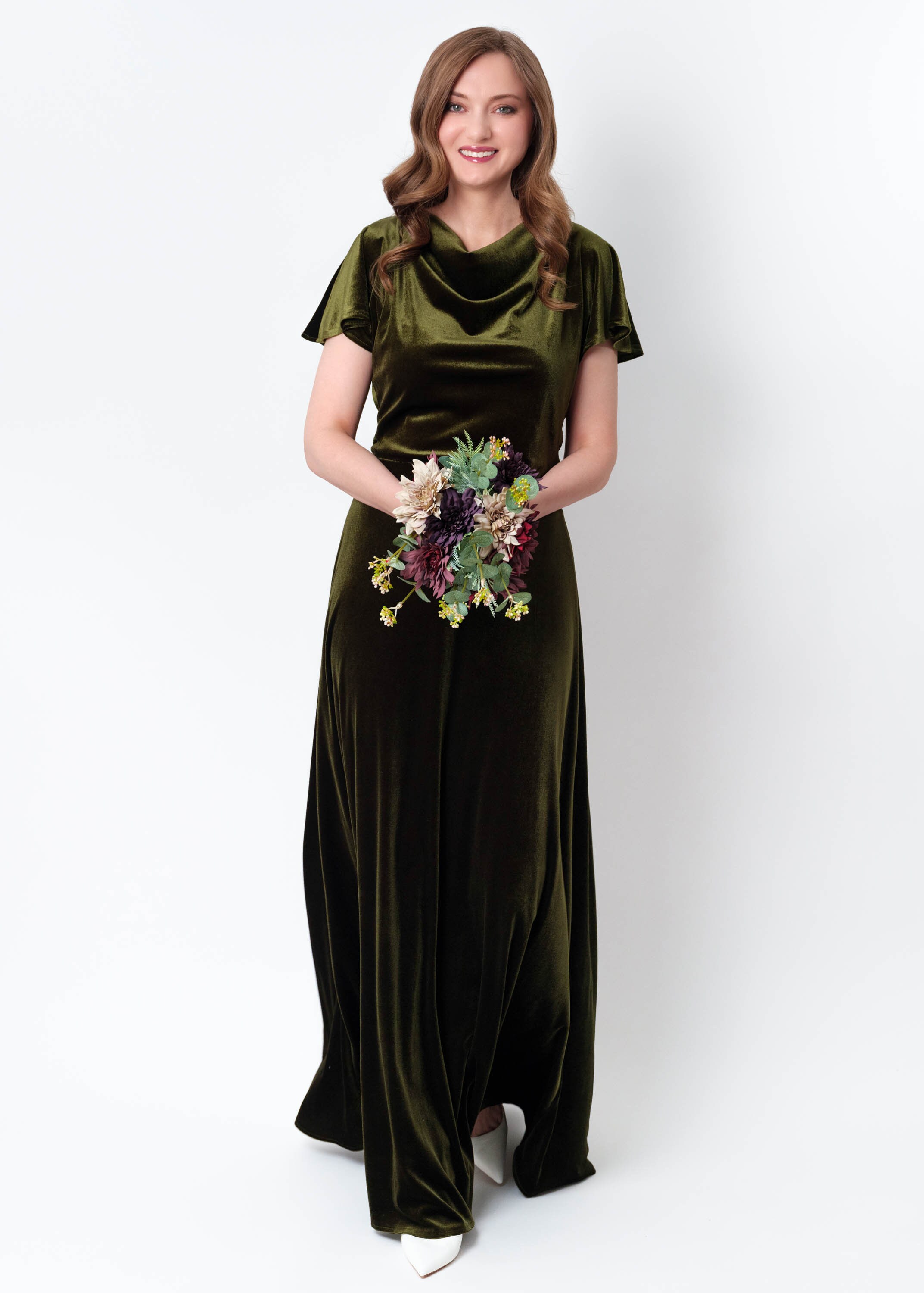neelam muneer green dress Lace Trim Green Olive Velvet Dress