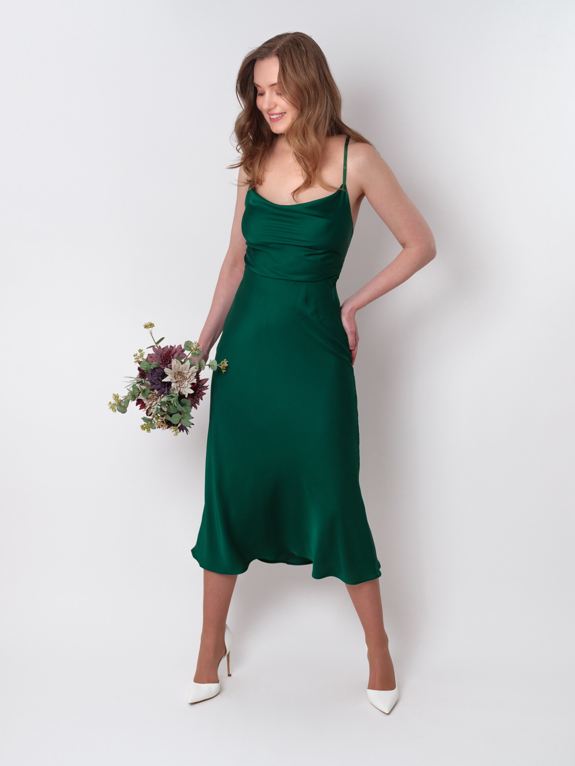 emerald green silk slip dress Deep Emerald Satin Slip – Romantic Nightdress for Special Occasions M / Dark Green main image 1