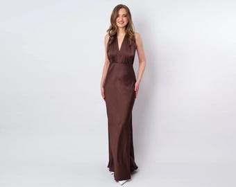 Infinity dress, chocolate brown silk dress, bridesmaid dress, silk dress, multi wrap dress, convertible dress, multiway dress, long dress