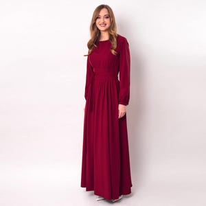 Burgundy long slit dress with belt, bridesmaid dress, cocktail dress, wedding guest dress, maxi party dress, formal dress, prom dress