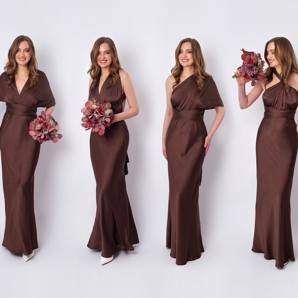 Infinity dress, chocolate brown silk dress, bridesmaid dress, silk dress, multi wrap dress, convertible dress, multiway dress, long dress