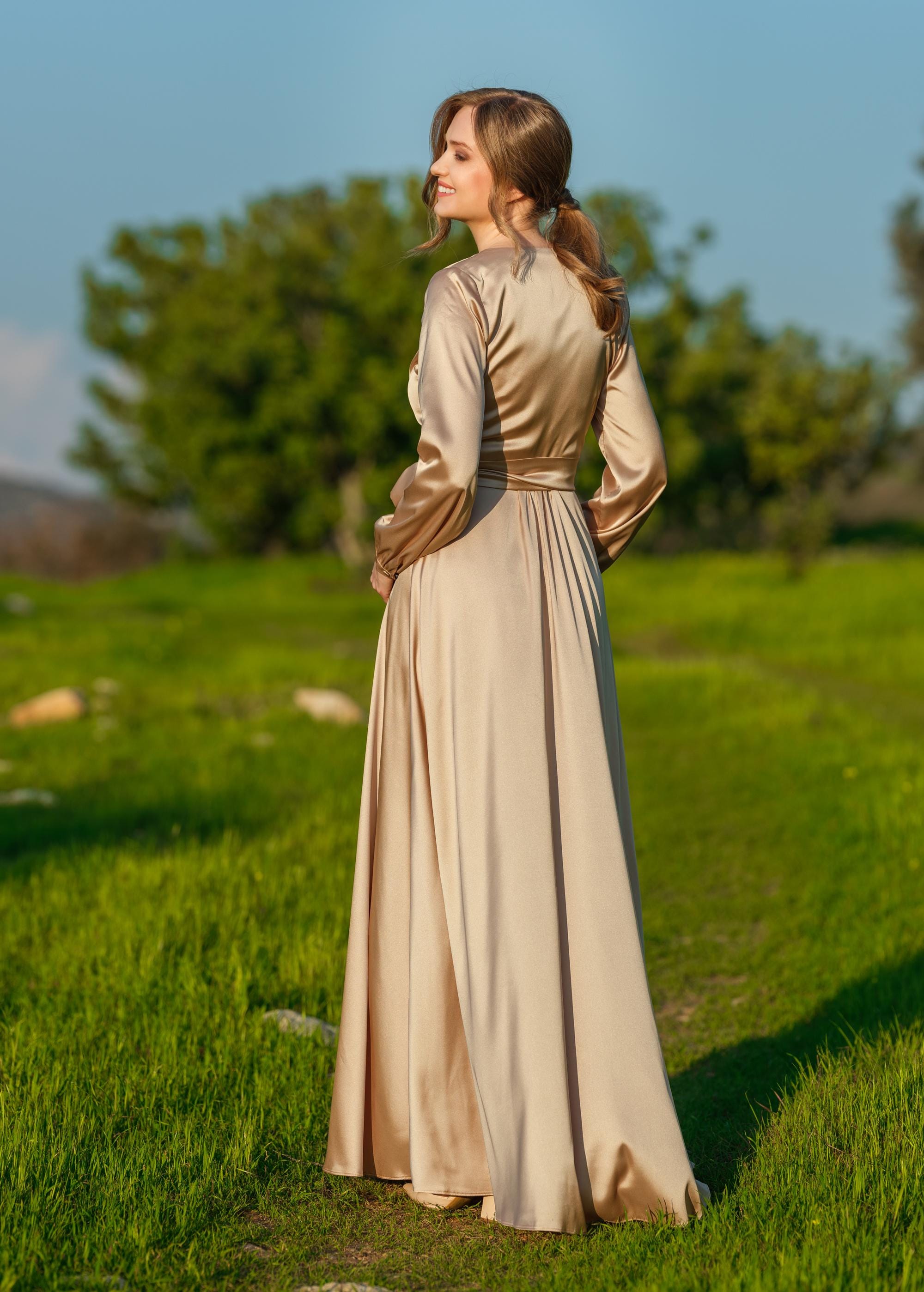 long sleeve taupe bridesmaid dresses Azazie A-Line V-Neck Long Sleeve Floor-Length Chiffon Bridesmaid Dresses