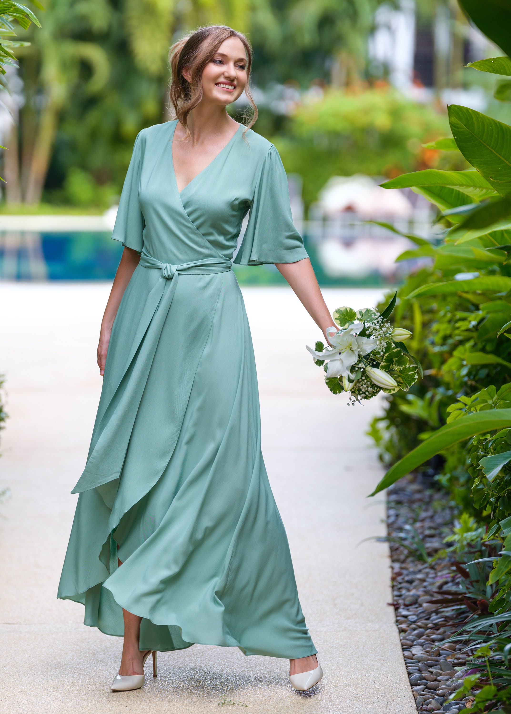 bridal satin bridesmaid dresses Peacock Bridesmaids A Line Off The Shoulder V-Neck Stretch Satin Bride