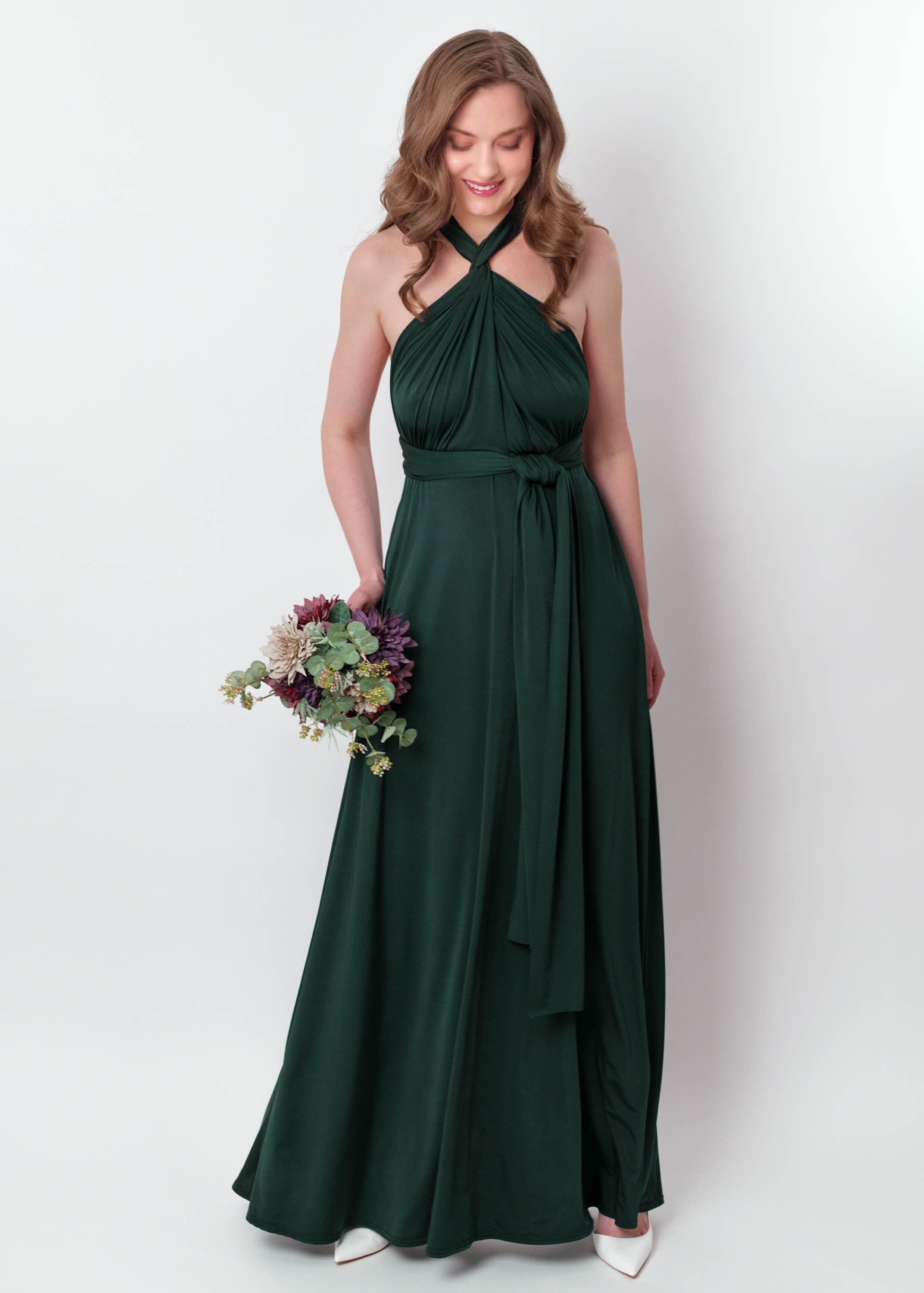 Dark Green Infinity Dress, Bridesmaid Dresses, Wedding Guest Dress, Jersey Dress, Multi Wrap Dress, Convertible Dress, Multiway Dress