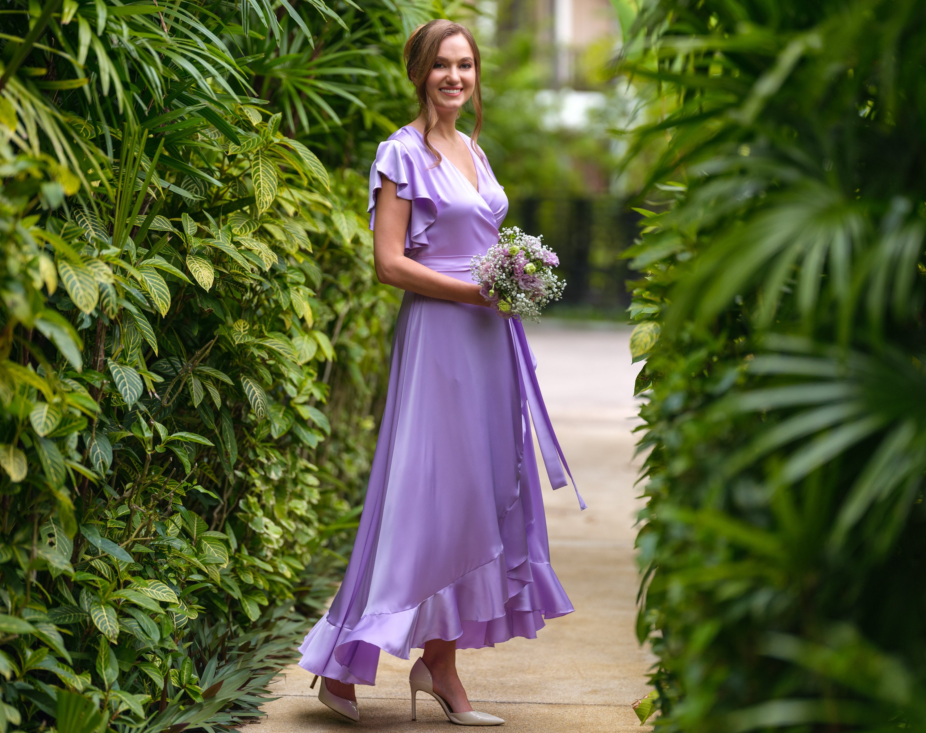 Shades Of Purple Bridesmaid Dresses Lilac Silk Wrap Dress, Silk Dress, Wrap  Dress, Bridesmaid Dress, Wedding
