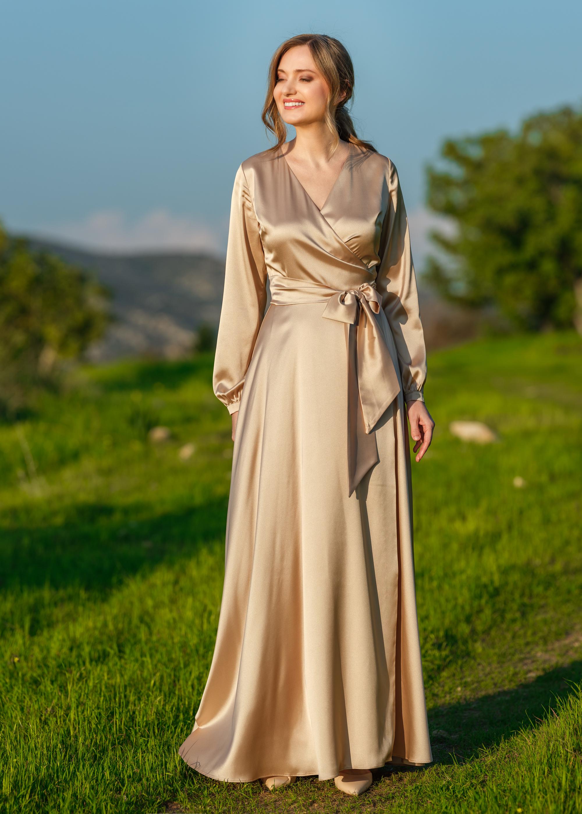 champagne gold silk dress Sample Gold Champagne Carmen Satin Dress