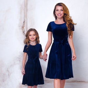 Mommy and Me Navy Blue Velvet Dresses, Mother and Daughter Dresses ...