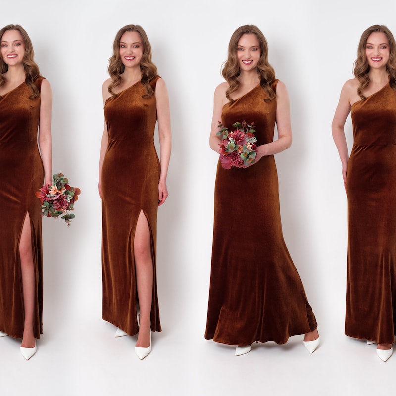 Rust gold velvet long dress