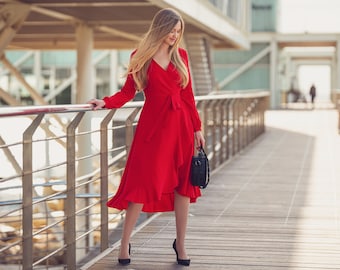open lace back dress Red Short Pleated Flare Dress