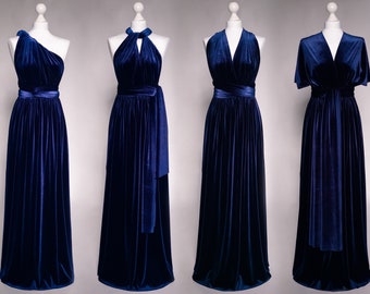 Navy Blue Infinity Velvet Jumpsuit, Convertible Wide-Leg Romper: Bridesmaid Outfit, Wedding Guest, Evening Wear
