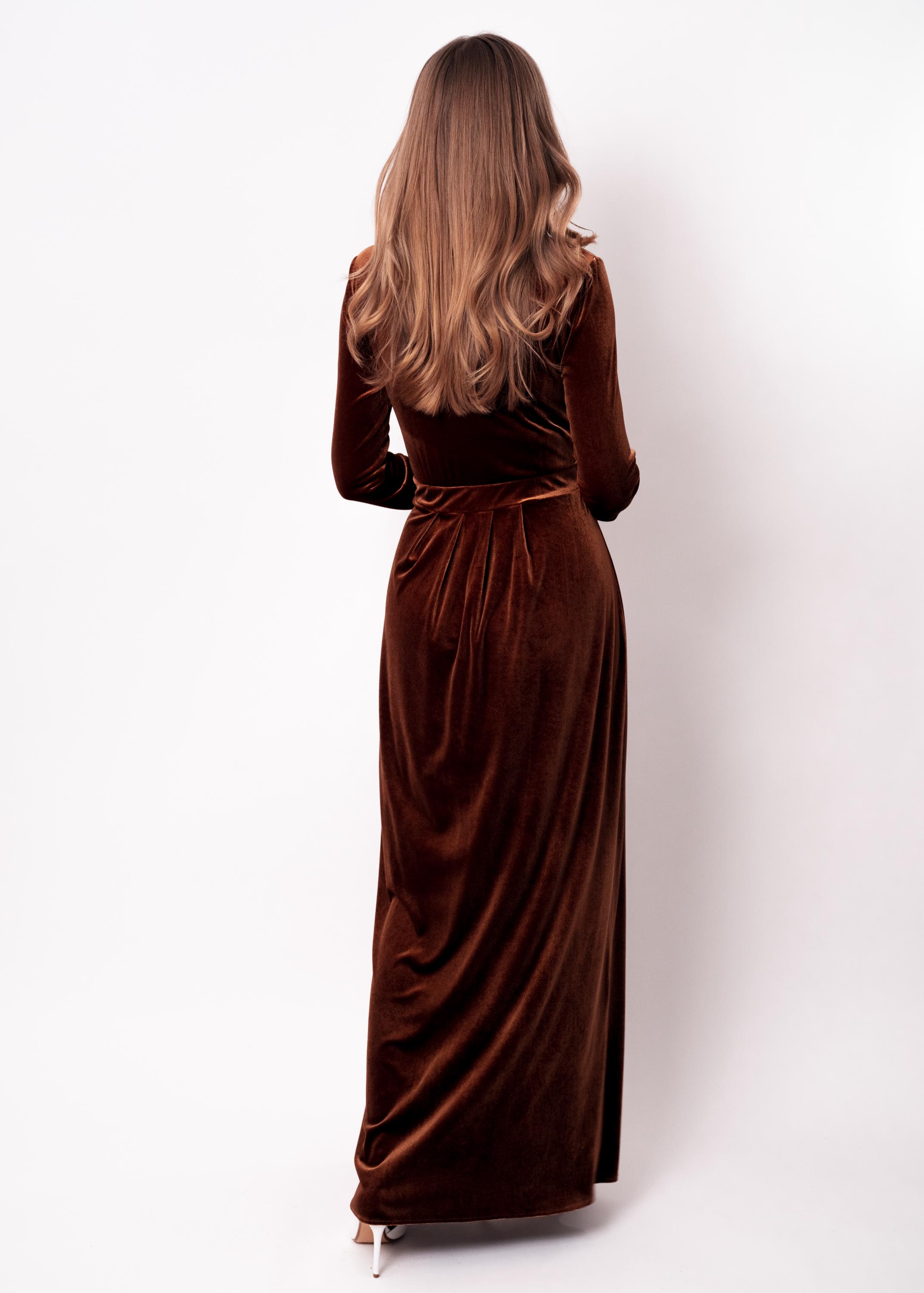 Rust Brown velvet maxi dress - holiday gown with long sleeves and slit, Christmas, Fall or Winter Wedding, Bridesmaid Rust Brown velvet maxi dress - holiday gown with long sleeves and slit, Christmas, Fall or Winter Wedding, Bridesmaid