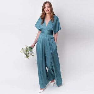 Aqua blue infinity jumpsuit, silk jumpsuit, bridesmaid jumpsuit, multi wrap multiway convertible jumpsuit, bridesmaid dress