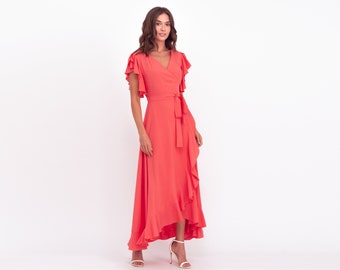 coral marble maxi dress