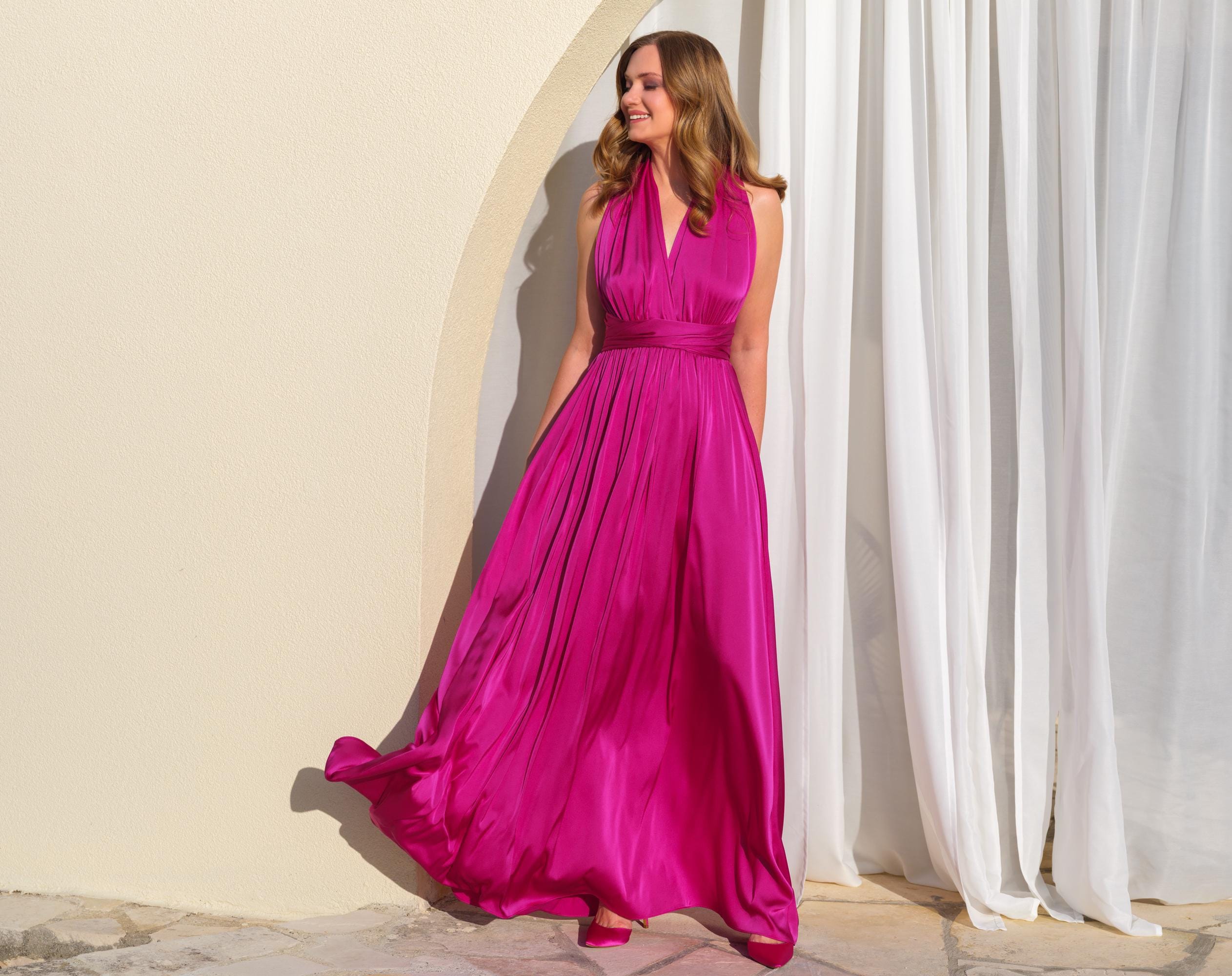 Infinity dress | Bridesmaids dress | Bridesmaids jumpsuit | Silk fuchsia dress | Wedding guest dress | Multiway dress | Convertible dress