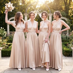 Vestido infinito, mono de seda, vestido de seda color champán claro, vestido de dama de honor, vestido de seda, vestido cruzado, vestido convertible, vestido multiposición