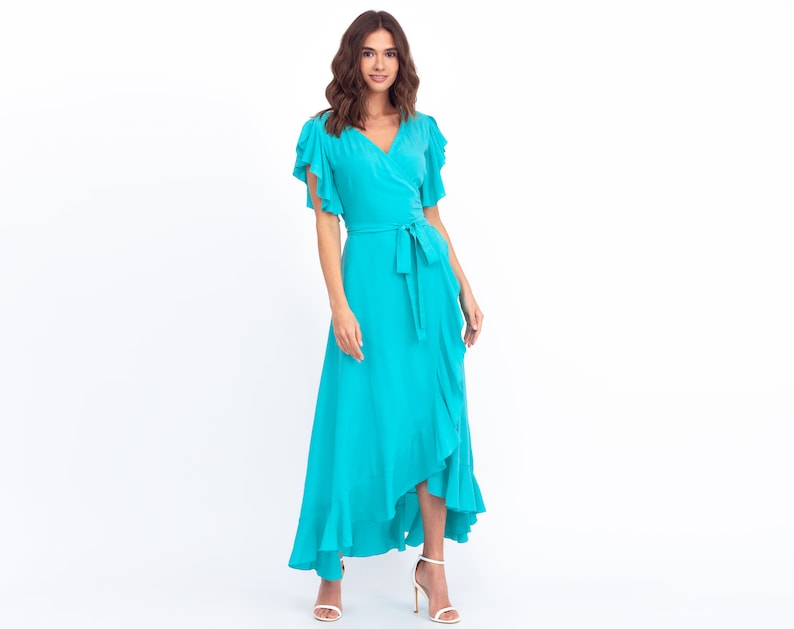 Turquoise Wrap Around Dress Maxi Dress Long Dress Wedding Etsy