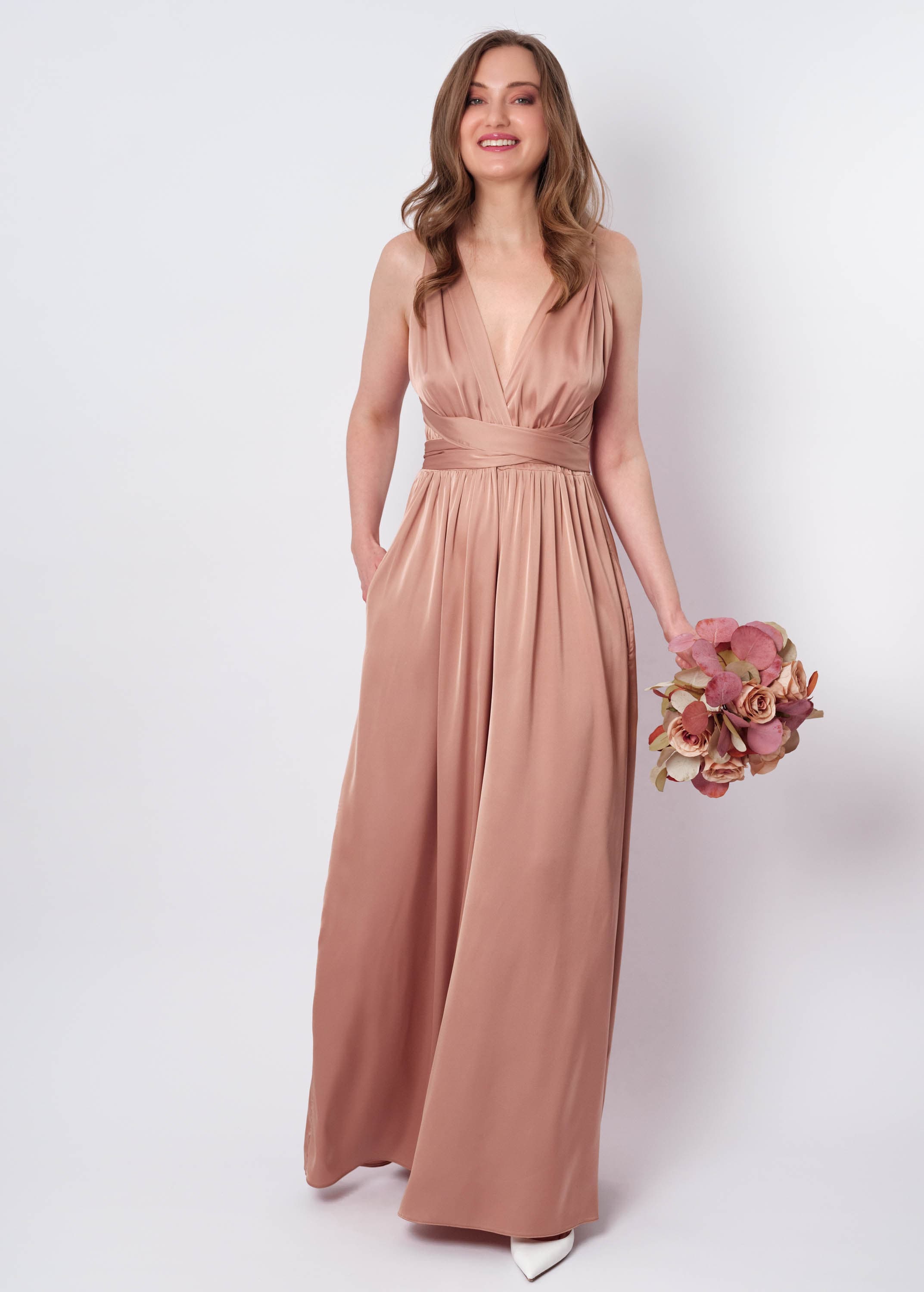 Rose Gold Infinity Jumpsuit, Silk Jumpsuit, Bridesmaid Jumpsuit