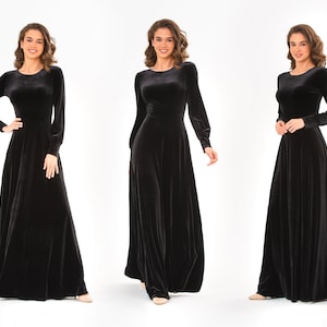 Black velvet long dress, bridesmaid velvet dress, wedding dress, velvet bridesmaid dress, New Year dress, maxi dress, evening dress