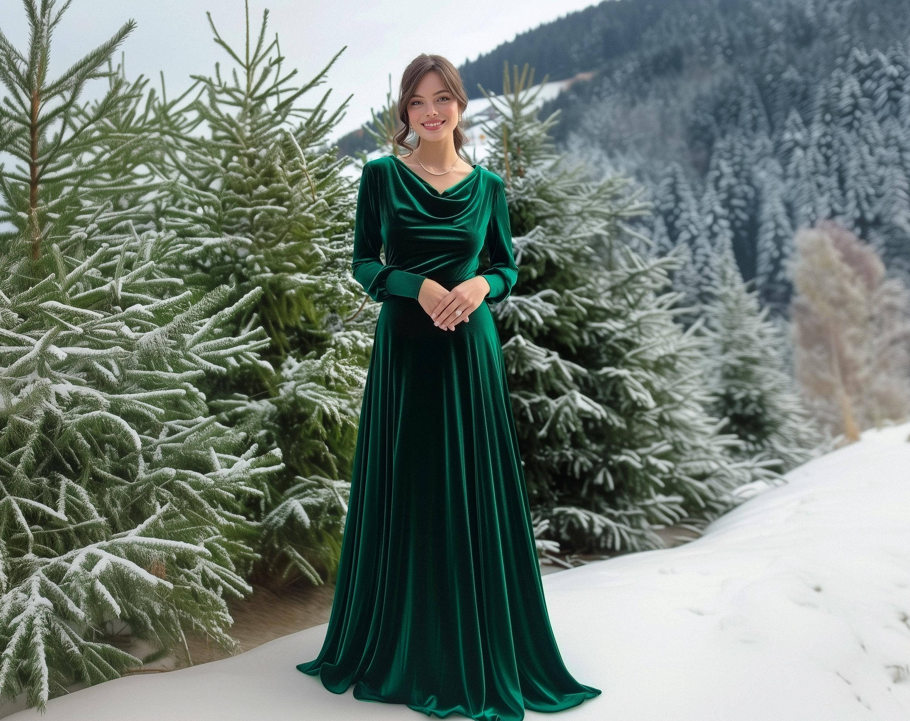Emerald Green Cowl Neck Dress - Etsy